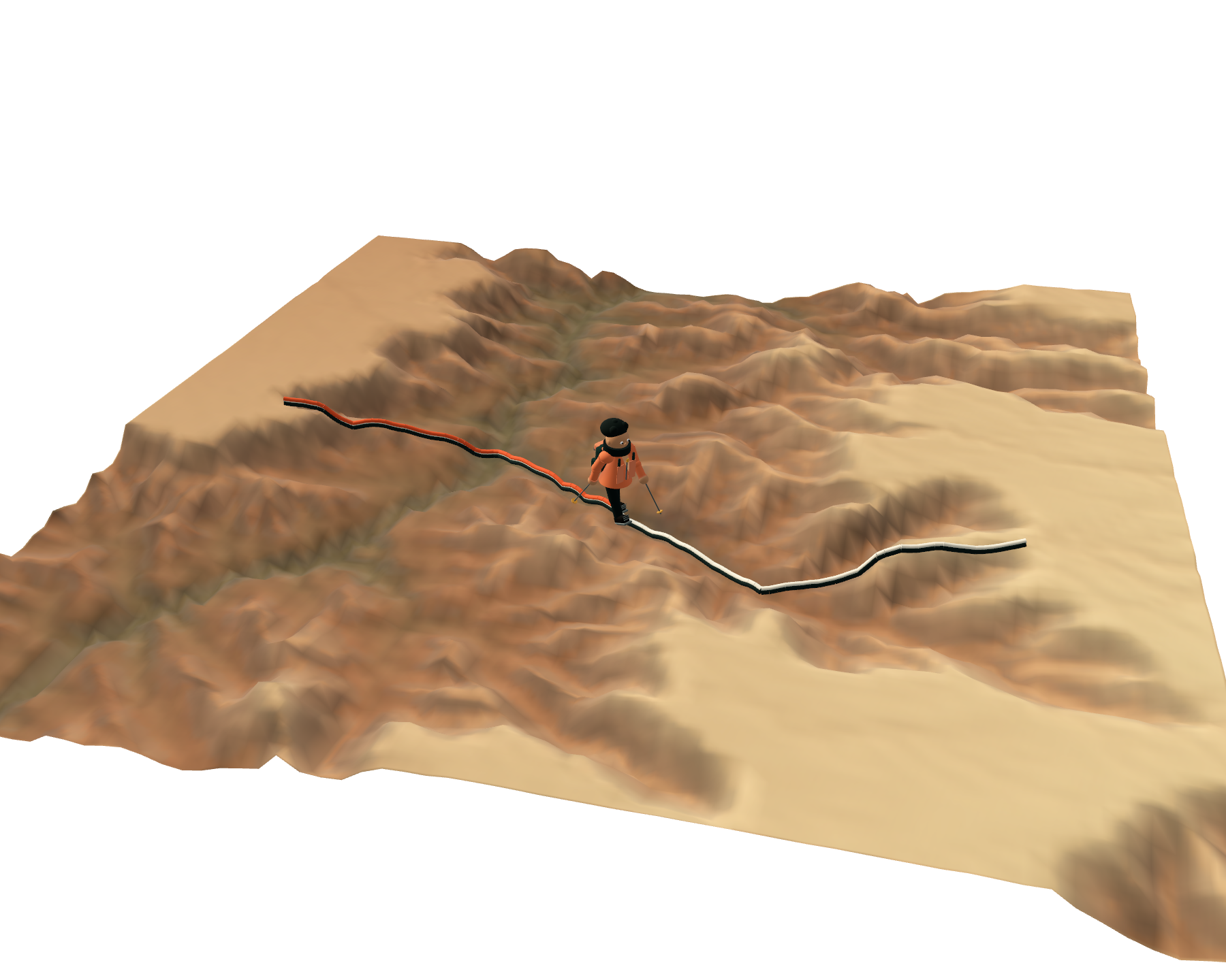 RIDGE terrain rendering of the Grand Canyon Rim-to-Rim route area.